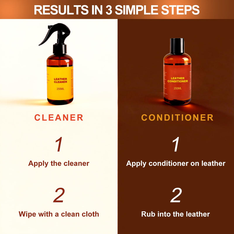 Leather Cleaner and Conditioner for Couch: Complete 2-Step Care Set for Car Interior Furniture Sofa Shoes Bags & Jackets