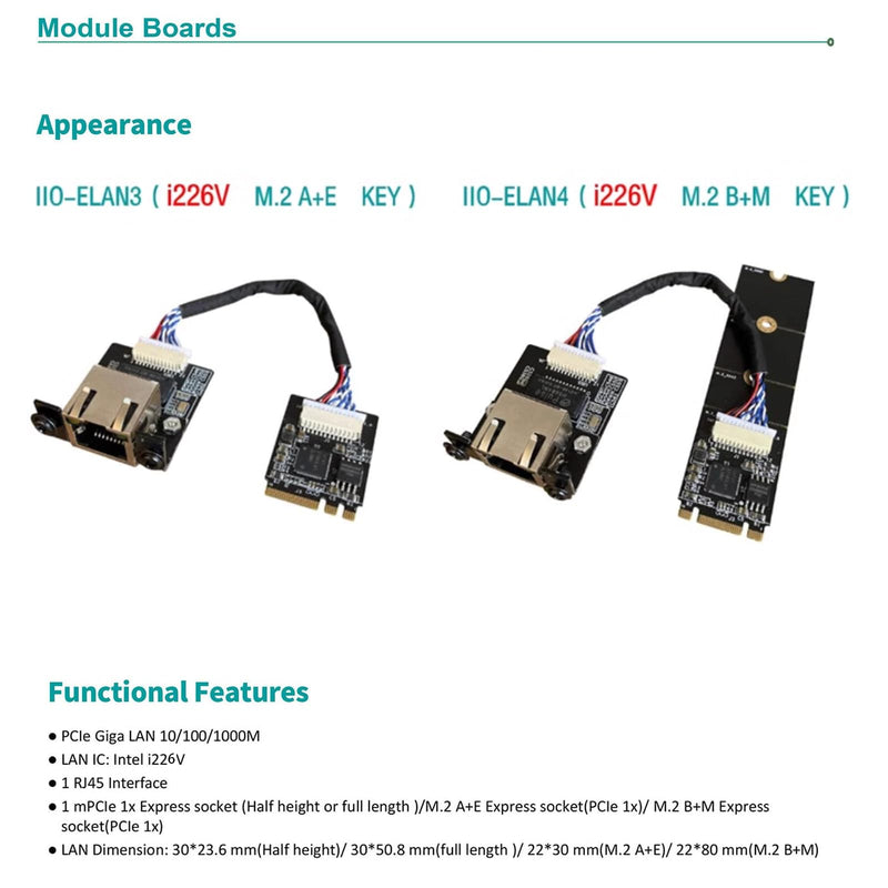 Intel i226-V Gigabit 2.5G Ethernet Server NIC Card - 30CM M.2 A+E Key Interface for Enhanced Network Speeds,Support youyeetoo X1 X86 SBC