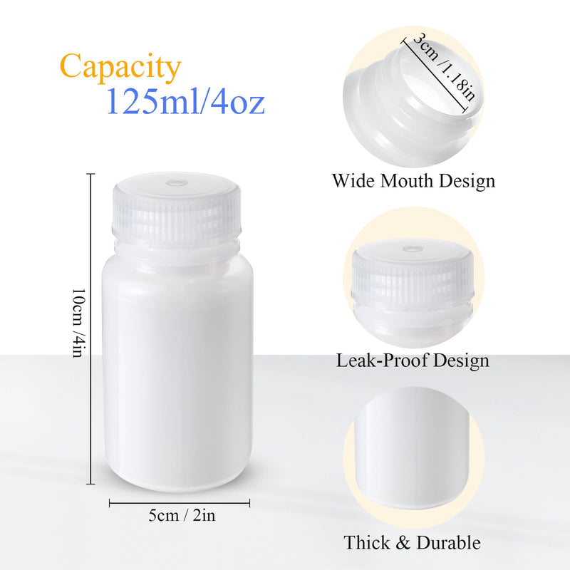 Zhehao 30 Pcs 4 oz Sample Bottle with Cap Wide Mouth Reagent Bottle Plastic Hdpe Jar with Lid Empty Sealed Leakproof Container for Water Oil Lab Classroom Home(Translucence) Translucence