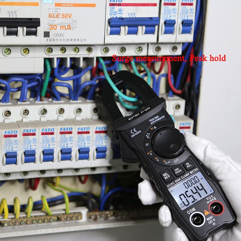 ZOYI ZT-QS9 Digital Clamp Meter Multimeter, T-RMS Auto-Ranging 6000 Counts, NCV Measures AC/DC 600V/600A, Capacitance, Resistance, Diode, Continuity, Duty-Cycle, Frequency and Temperature