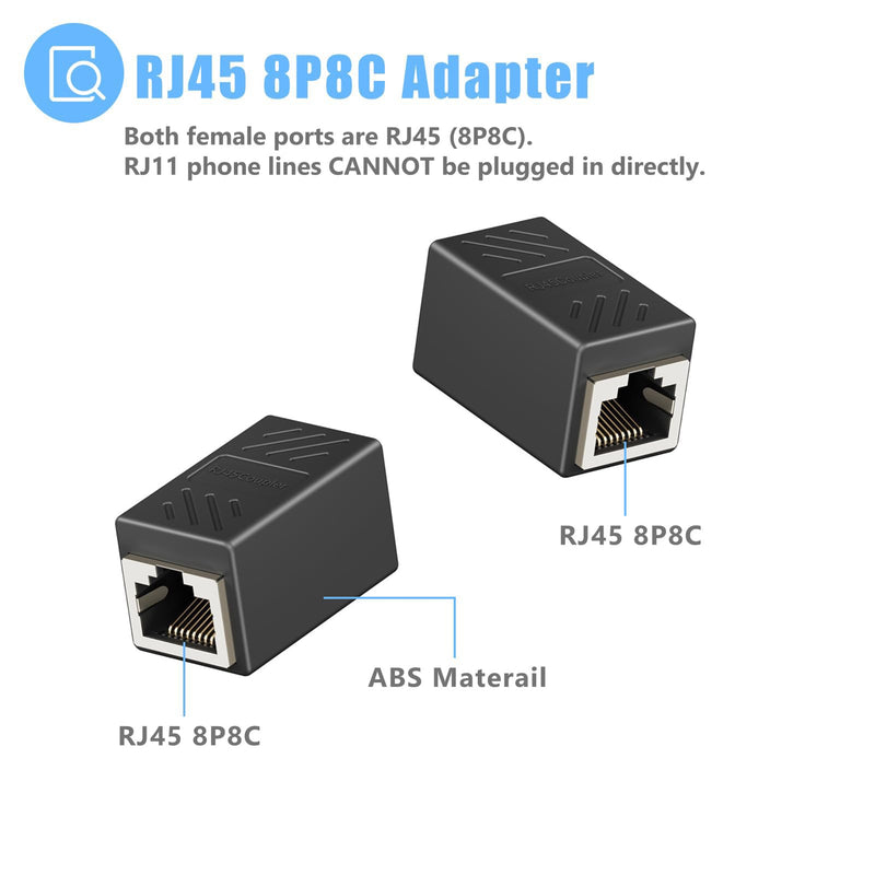 RJ45 to RJ11 Adapter, 2 Pack Phone Jack to Ethernet Adapter, Black RJ45 Female to RJ11 Male Connector for Landline Telephone