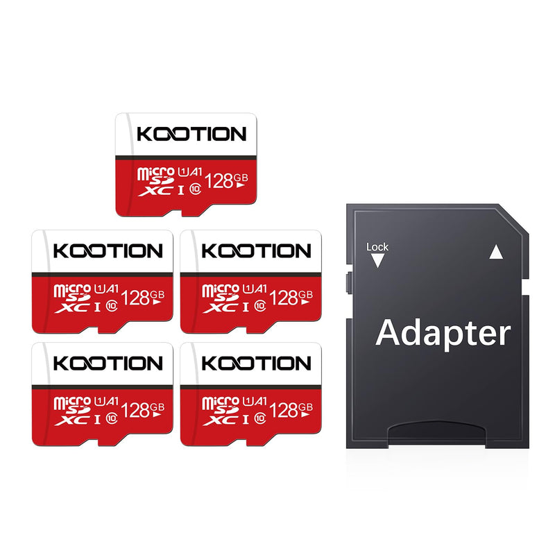 KOOTION 128GB Micro SD Card 5 Pack microSDXC UHS-I Memory Card with Adapter – U1, Full HD, C10 TF Flash Card for Smartphone