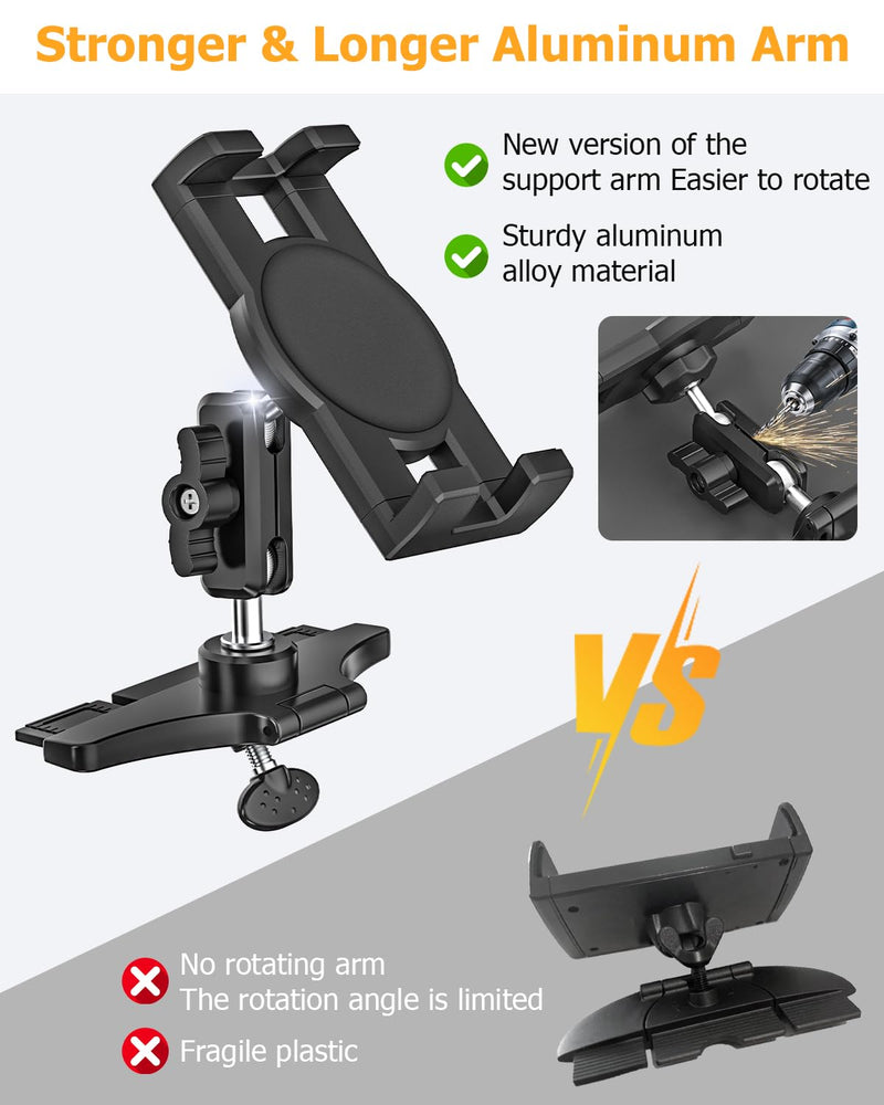 CD Slot Tablet Holder for Car - Metal Extension Arm, for 4-13" Devices | CD Player Tablet Mount with Adjustable Aluminum Arm, Drivers & Passengers Can Use, Fit for iPad, Galaxy Tab, Kindle, Phone