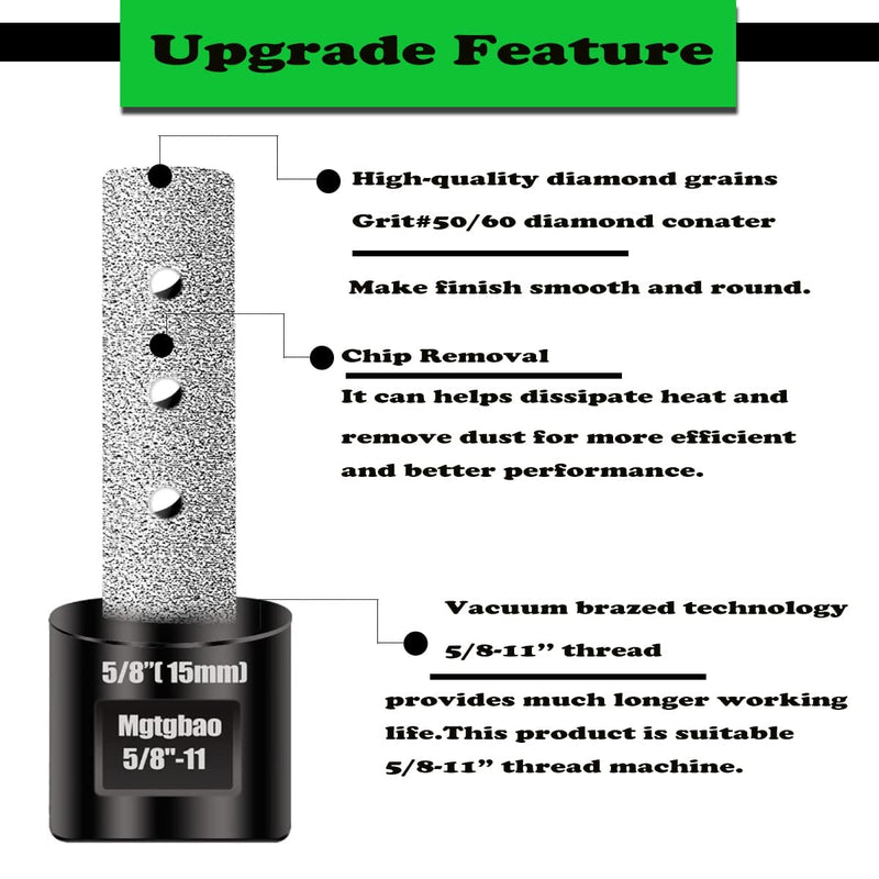 1-1/2"(38mm) Diamond Beveling Chamfer Bits, 5/8”(15mm) Diamond Finger Milling Bit, Diamond Countersink Drill Bit for Existing Holes Enlarging Shaping Trimming in Tile Marble Glass Granite 1-1/2"(38mm) & 5/8”(15mm) Black