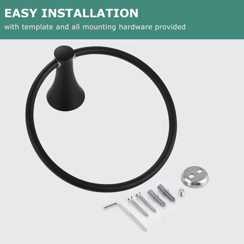 PARLOS Towel Ring Round Closed 7" Diameter for Bathroom & Kitchen | Wall Mount, Brass with Zinc alloy base construction Matte Black