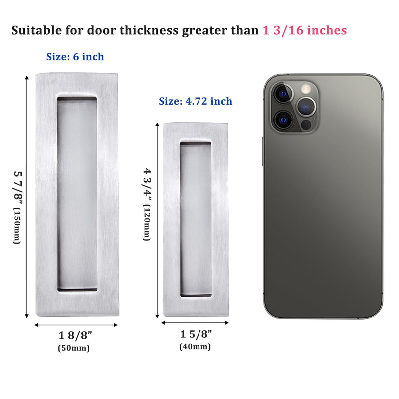 Dontay Sliding Pocket Door Handles, 304 Stainless Steel Non Locking Pocket Door Hardware, Recessed Flush Finger Pulls, Heavy Duty Edge Pull (1 Set, Satin Nickel, 6 Inch) 1 Set