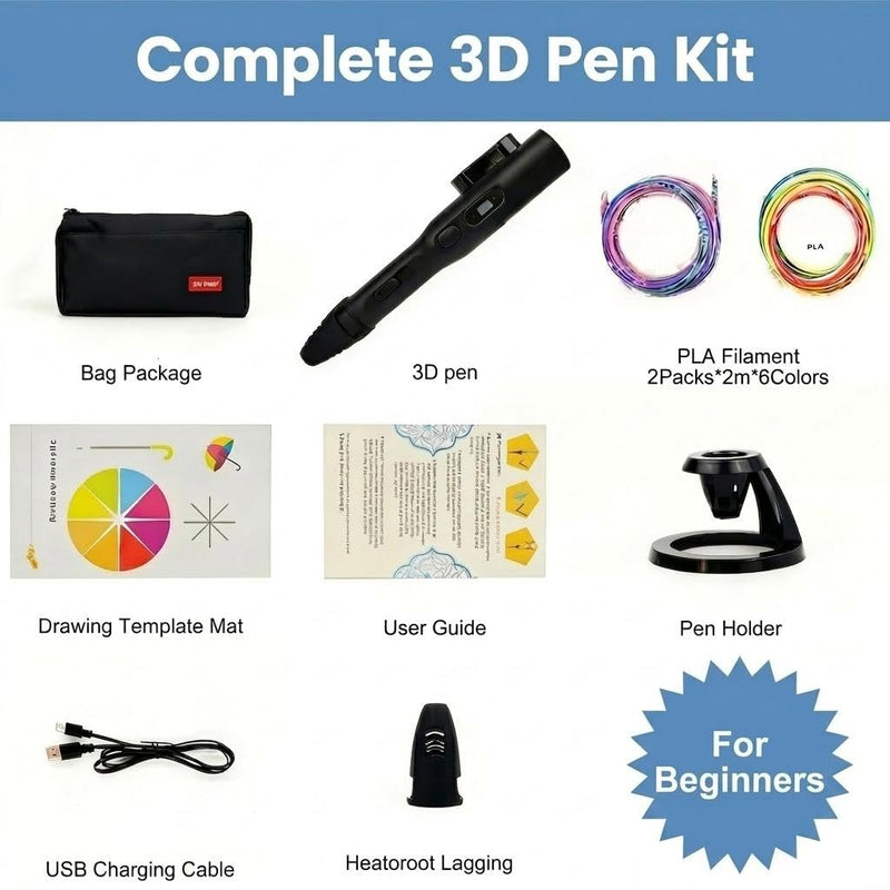 3D Printing Pen Kit, 3D Printer Pen with Adjustable Temperature,Stepless Speed, PLA/ABS Compatible 3D Drawing LCD Display, for Creative Art, DIY Projects,Black