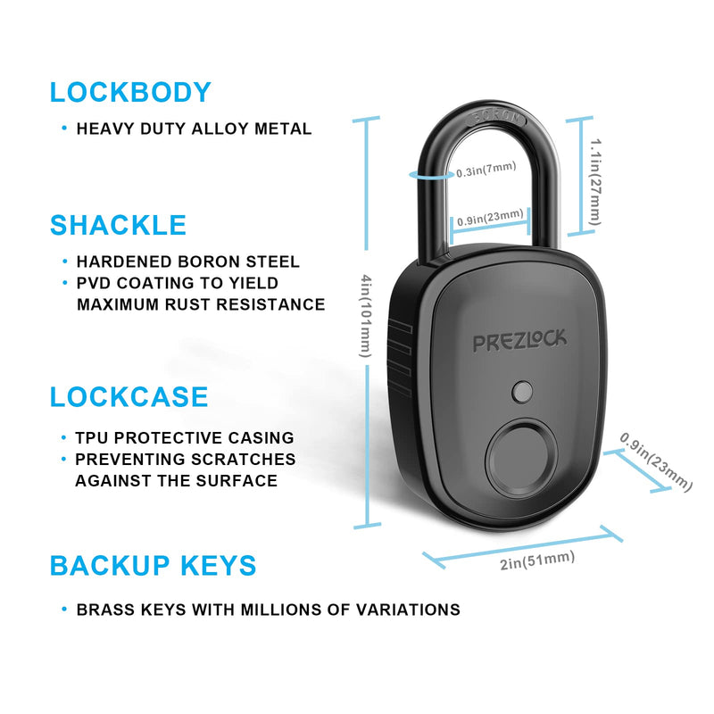 Fingerprint Padlock with Key Backup, 2keys, Smart Padlock with Keyless Biometric, Suitable for Outdoor and Heavy Duty, IP65 Waterproof.