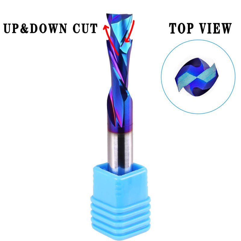 3/8 inch Shank Compression CNC Router Bits Carbide Spiral End Mill Up&Down Cut with Nano Blue Coated for Grooving Slots and Mortises 1