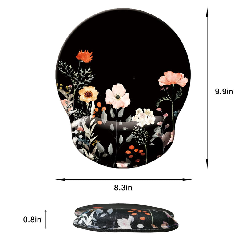 Mouse Pad with Wrist Support, Ergonomic Mouse Pad with Memory Foam Wrist Rest Cushion, Non-slip Rubber Base Gaming Mice Pad for Home Office Computer Laptop, Flower Black U-flower black