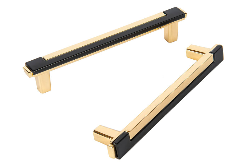 CAYBO 5 Inch Gold Drawer and Cabinet Handle Set – Unique Modern Kitchen Cabinet Pulls and Handles – Easy, DIY Installation, Includes 2 Sets of Screws – Gold and Black, 5 Pack 5 Pack 5"/128mm Gold Black