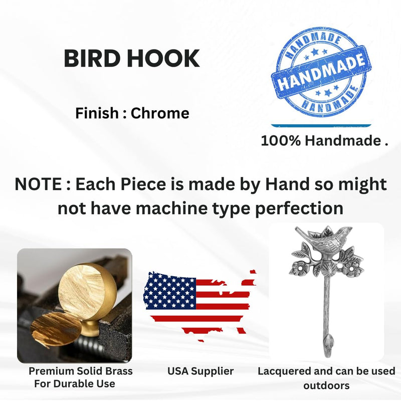 Solid Brass Bird Antique Towel Hook Bathroom Accessories Retro Bathroom Hardware Bird Cloth Hook Wall Mounted Vintage (Brass Chrome) Brass Chrome