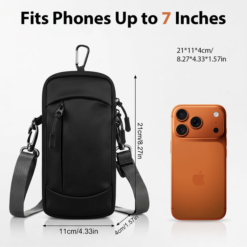 Waterproof Cell Phone Crossbody Bag with Arm Band, Removable Shoulder Strap Phone Holder Pouch for iPhone Android Up to 7'', for Running Hiking Travel Workout