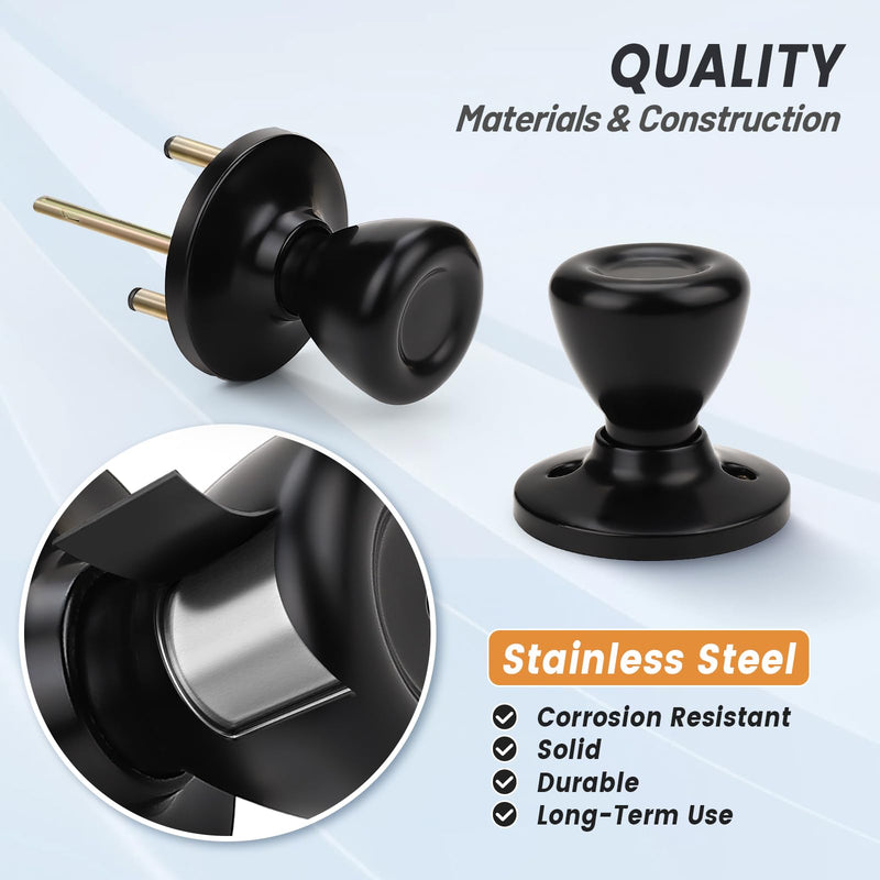 KNOBWELL 2 Pack Passage Door Knobs Interior Black Door Knob for Hall and Closet, No Locking Keyless Tulip Round Door Knobs, Matte Black Interior Door Knob Passage Door Knob(No Lock)