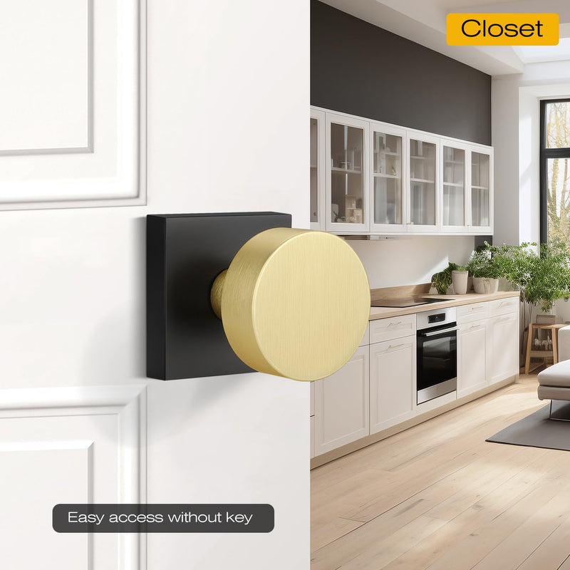 EHOMEWARE 1 Pack Black Gold Door Knob, Passage Door Knobs Interior No Lock, Keyless Hallway/Closet Door Handle, Heavy Duty Reversible Door Handle for Left/Right Doors Black with Gold Passage Door Knob