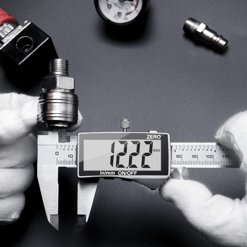 Preciva Digital Caliper, Electronic Stainless Steel Caliper Measuring Tool, Micrometer Calipers with Large LCD Screen, Switch from Inch Metric Fraction, Auto-Off Feature (6INCH/150MM) (White) White