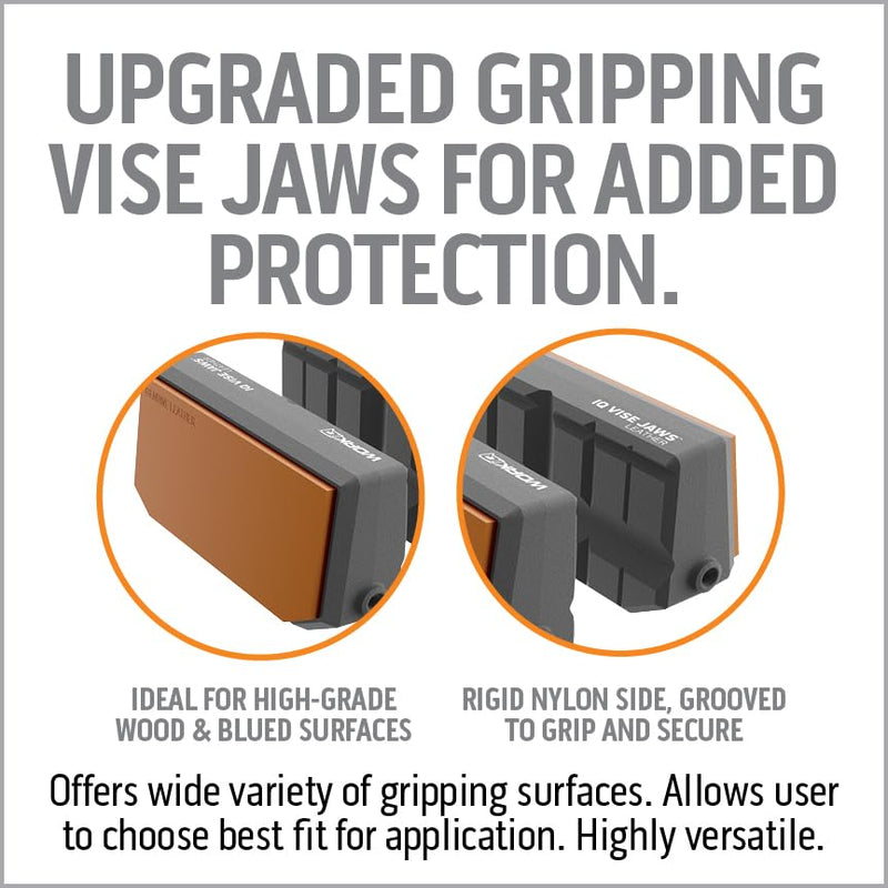 Leather Vise Jaws - Reversible Jaws for Fine Wood and Delicate Items - Feature Genuine Leather Side and Multi-Grooved Nylon Side for Secure Vice Grip