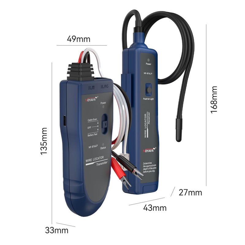 NOYAFA NF-816LP Underground Wire Locator - Pet Fence & Electrical Cable Tracker, Find Breaks in Buried Wires, Network & Irrigation Line Finder, Rechargeable, LED Flashlight