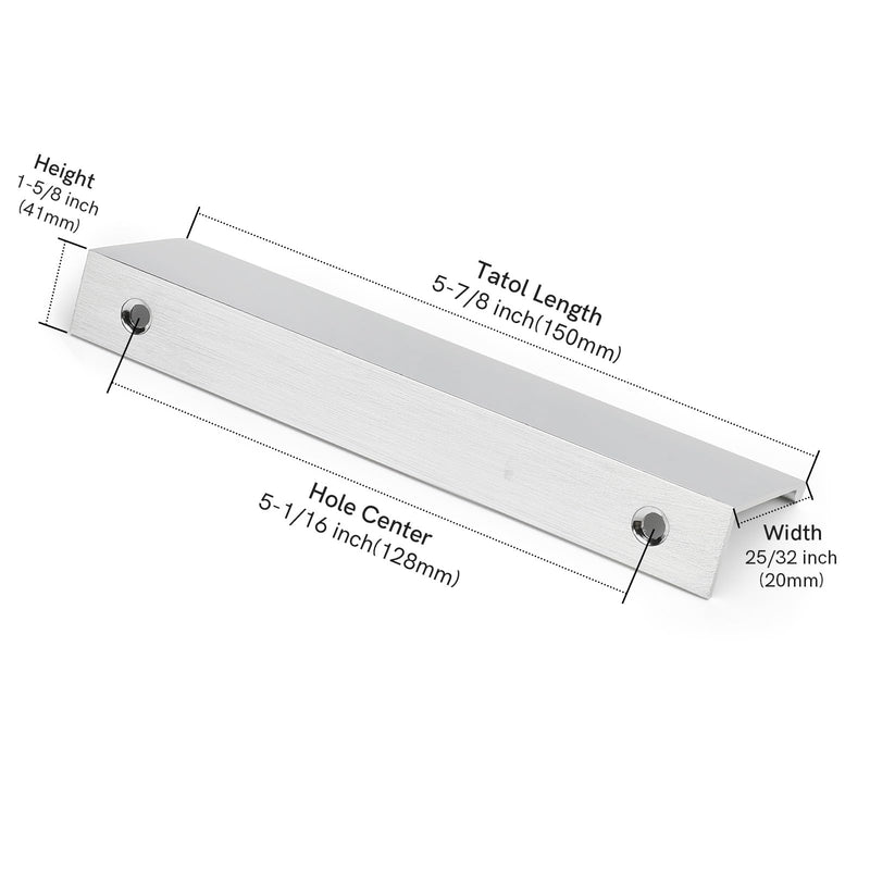Rergy 10 Pack 5 INCH Cabinet Pulls Brushed Nickel Finger Pulls, Brushed Nickel Edge Pulls for Cabinet Kitchen Cabinet Edge Pulls, 128mm Cabinet Finger Pulls Hole Center: 5in(128mm)