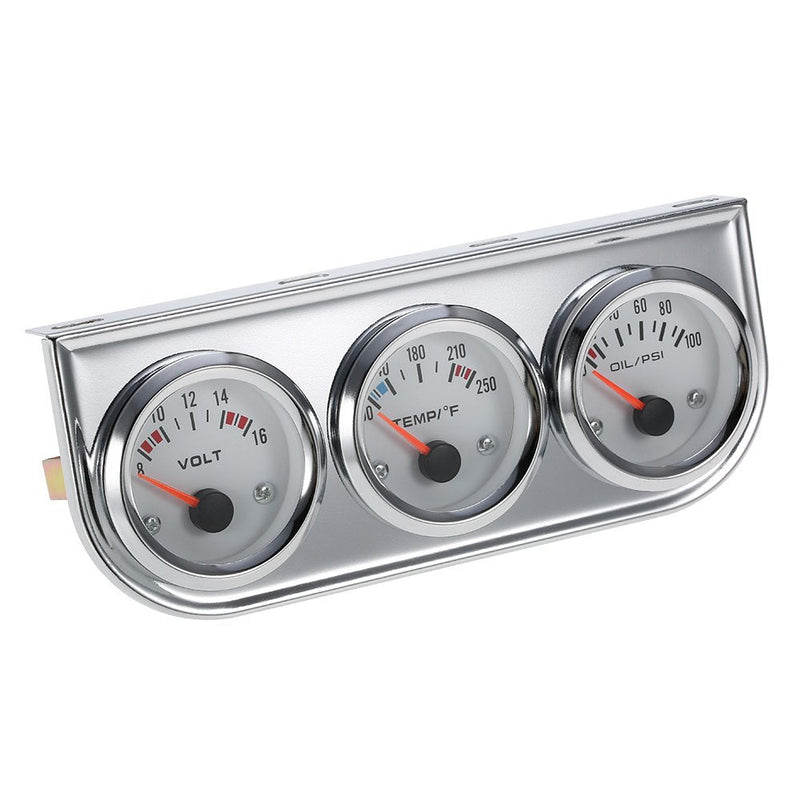 Shkalacar Triple Gauge kit Volt Meter Water Temp Temperature Gauge Oil Press Pressure Gauge Car Meter, 52MM Voltmeter Chrome 3 in 1 Gauge Kit Car Motorcycle Meter