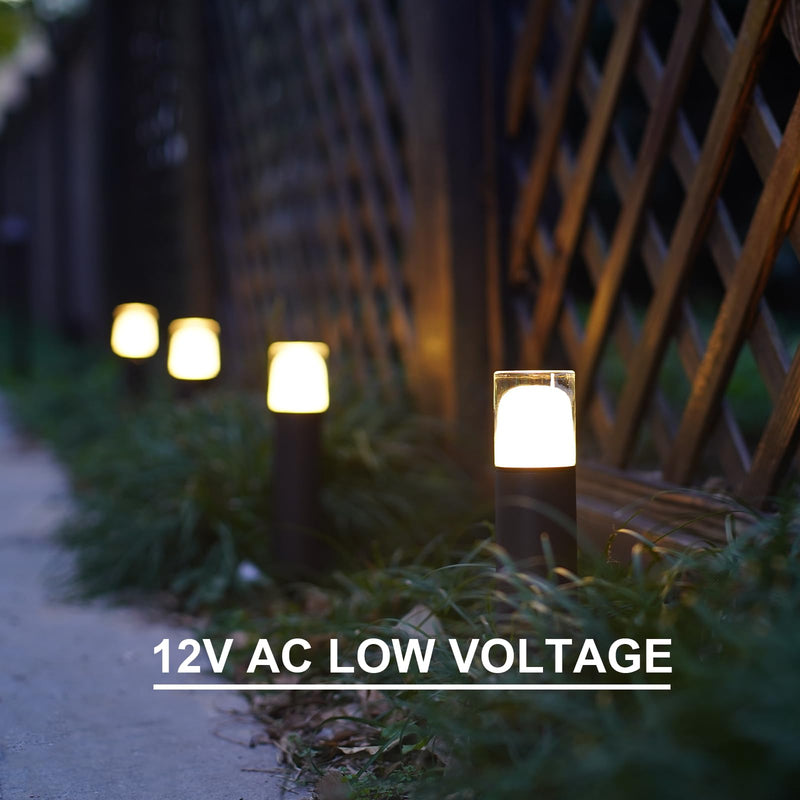 GOODSMANN Low Voltage Pathway Lighting 2W LED Bollard Landscape Lights 2700K Warm White Wired Path Light 100 Lumens Metal Outdoor Brown Finish Walkway Driveway Light with Stake Cable Connector Bollard 1PK