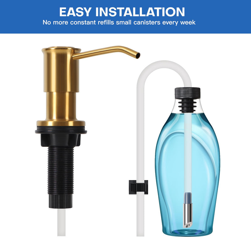 Soap Dispenser for Kitchen Sink, Brushed Gold Built in Soap Dispensers, Stainless Steel Sink Soap Dispenser or Lotion Dispenser Pump with 47" Extension Tube Kit, Upgraded Metal Check Valve