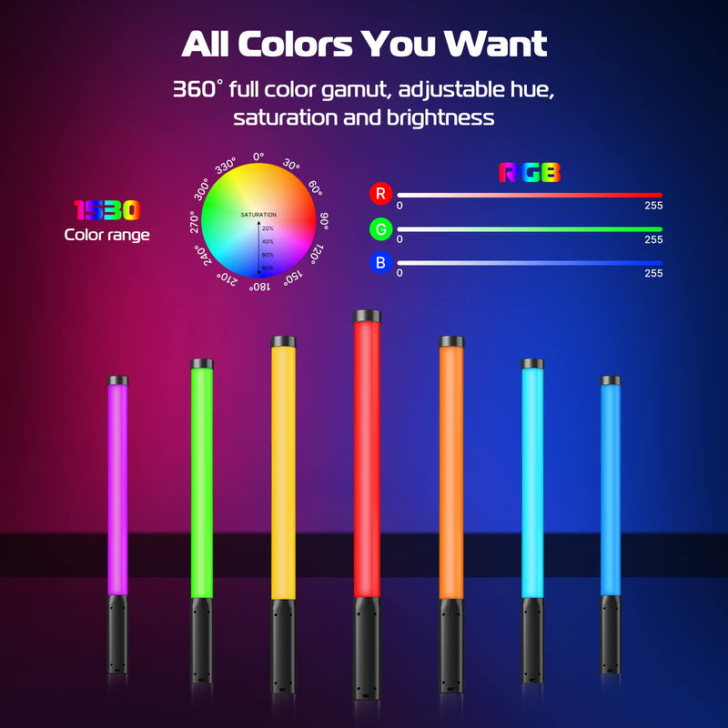 Ulanzi VL119 RGB LED Light Wand, 360°RGB Video Wand Stick for Photography, 2600mAh Built-in Rechargable Cube Light， 2500-9000K Dimmable Camera Light w LCD