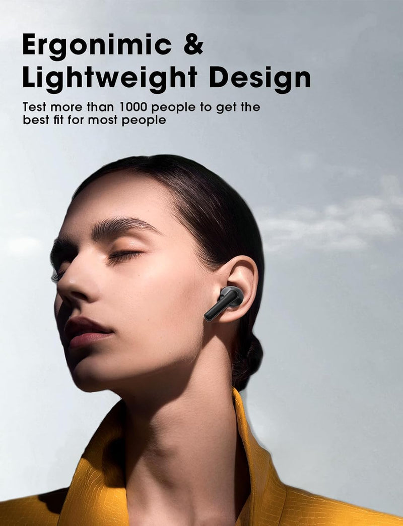 Wireless Earbuds, Hi-Fi Deep Bass Ear Buds, 48H Playtime In-Ear Headphones | 2 Mics for Clear Calls, LED Display, IPX7 Waterproof, Touch Control, Lightweight Bluetooth Earphones for iPhone/Android/TV JetBlack