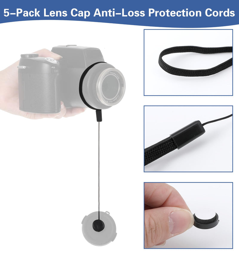 5 Pack Lens Cap Keeper, Secure Fit Lens Cap Leash with Elastic String | for Various Cameras