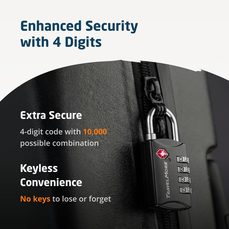 Luggage Locks TSA Approved, 4-Digit Travel Combination Locks | TSA Accepted, Easy to Use, Compact, Lightweight, Durable, Zinc Alloy Body, for Suitcases, Backpacks, Zippers, 5-Pack, Black 5 Pack