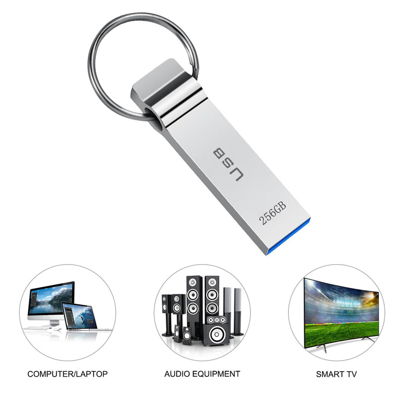 USB Flash Drive 256GB Waterproof USB Stick High Speed Memory Stick 256GB Ultra Large Storage Metal Thumb Drive with Keychain Design for Laptop Computer Tablet