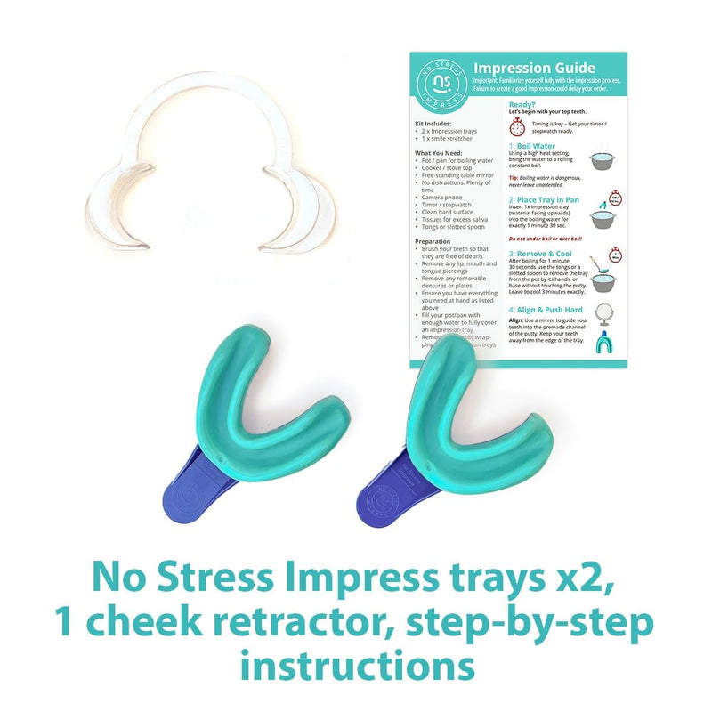 No Stress Impress™ One-Step Pre-Loaded Boil & Bite Dental Impression Kit – Easy At-Home Teeth Impression Trays