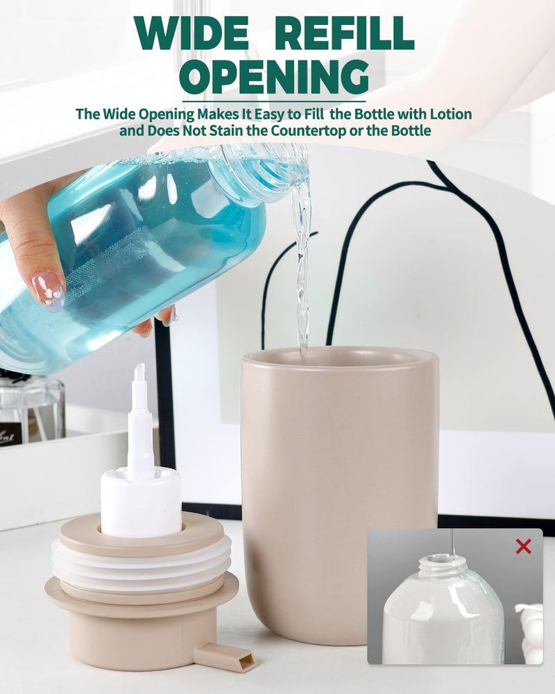 BosilunLife Foam Soap Dispenser - Ceramic Foaming Hand Wash Dispenser for Bathroom Modern Farmhouse Small Soap Dispenser Lotion Hand Pump Dispenser for Kitchen Sink (Khaki, Foam Pump) Khaki-foam Pump