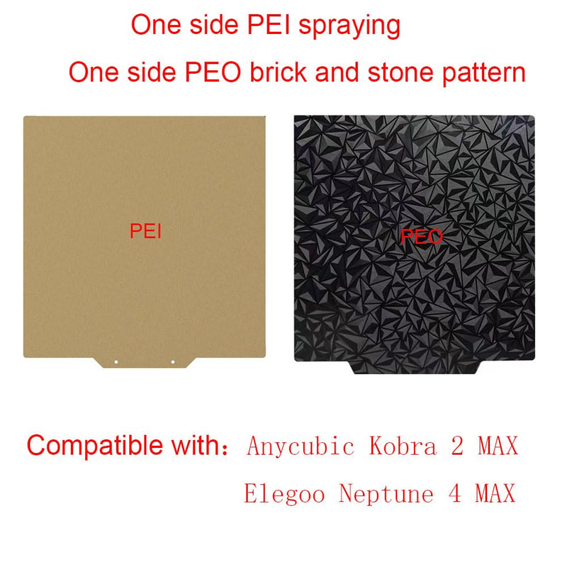 HzdaDeve 430X430 PEI Build Plate PEO Double Side Sheet Heated Bed Spring Steel Flexible Platform One Side Textured and One Smooth Board for Anycubic Kobra 2 Max for Elegoo Neptune 4 Max/Neptune 3 Max