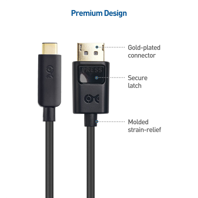  [AUSTRALIA] - Cable Matters 32.4Gbps Bidirectional USB C to DisplayPort 1.4 Cable 10 ft Support 8K 60Hz/4K 240Hz (Thunderbolt 4 to DisplayPort, DisplayPort to USB C Cable) Black - Works with iPhone 15 MacBook XPS
