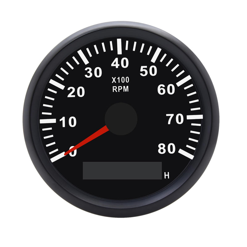 Geloo 85mm Marine Tachometer Gauge Waterproof Boat RPM Tachometer Outboard 0-8000 RPM Tacho Meter for Car Truck 8000RPM Tacometro Meter with LCD Digital Hour Meter Red Backlight 12V/24V Black