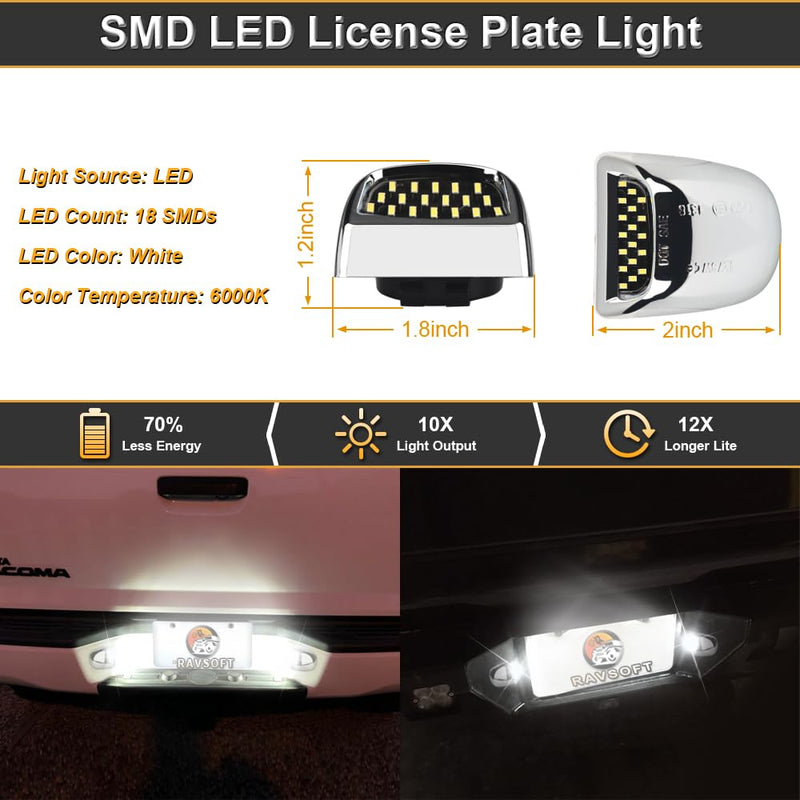LED License Plate Light tag lamp Assembly For 1999-2013 Chevy Silverado GMC Sierra 1500 2500 3500 Avalanche Suburban Tahoe Yukon Chrome housing 6000K White, Pack of 2