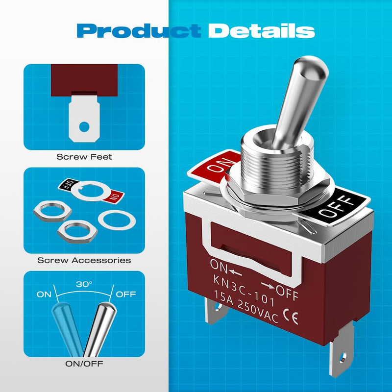 Waterproof Toggle Switch, Malictele SPST 2Pin ON/Off Marine 12V DC 30A/125VAC 20A Heavy Duty Toggle Switch with Waterproof Cap Terminals for Vehicles and Boats-2 Pack Spade ON/OFF-2