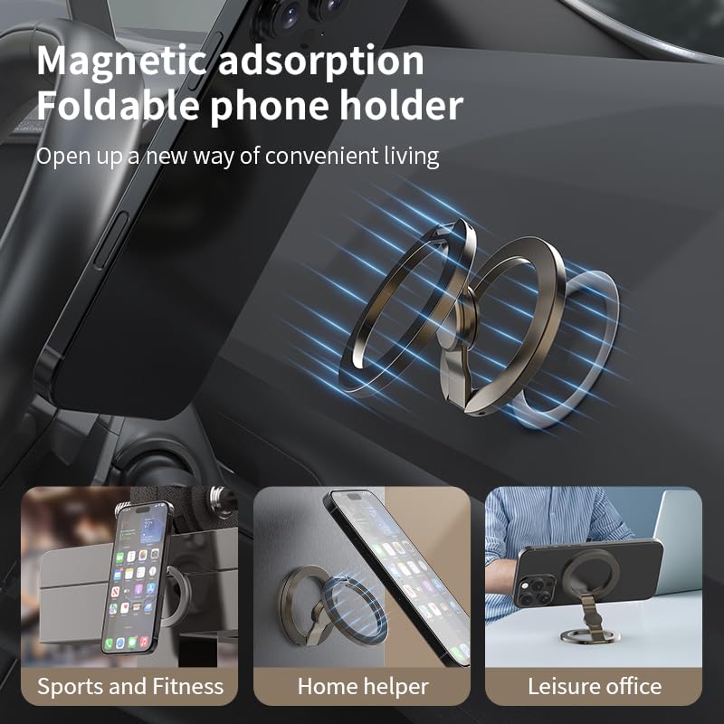 Magnetic Phone Stand Fidget Spinner, Dual Sided Magnet Rings Phone Holder | Stress Relief Magnet Fidget, Fits for iPhone 12-17/MagSafe Cases, Strong Adhesion Phone Grip Stand for Gym Home Travel Deep Grey