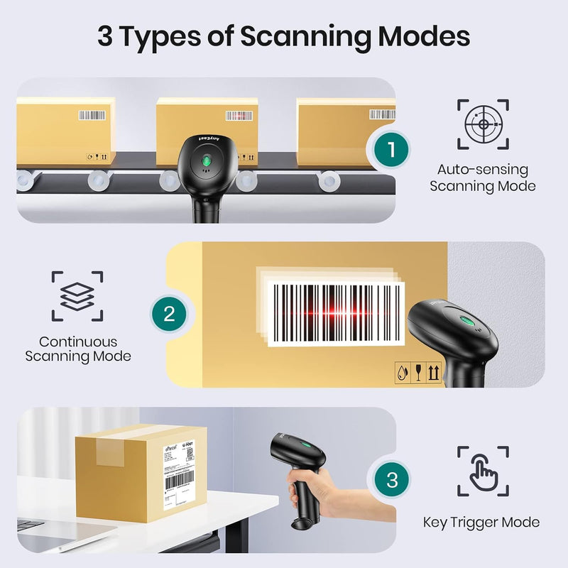 Barcode Scanner with Stand, 2D 1D Code Bluetooth Scanners and Wireless Barcode Scanner, USB Wired Scanners for Computer POS, Handheld Bar Code Reader for Warehouse Library Supermarket
