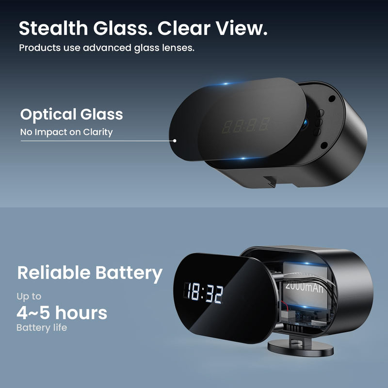 Hidden Camera Clock with 2 MP IR Night Vision WiFi 2000 mAh Motion Detection Spy Camera Portable for Home, Office