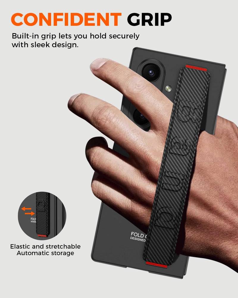 NINKI Carbon Fiber Strap Cover for Samsung Galaxy Z Fold 8 Ultra Case with Screen Protector, Shockproof Full Body Protection Slim Handle Bumper Cover for Samsung Z Fold 8 Ultra Case with Wristband Men