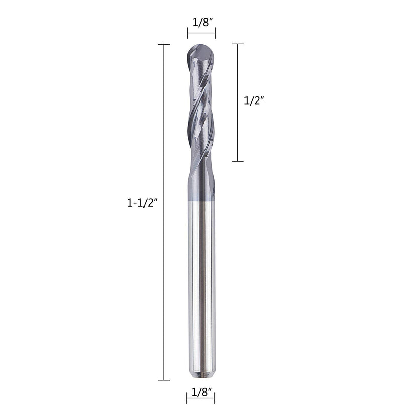 SpeTool 5Pcs Ball Nose Router Bits 1/8" Cutting Diameter Milling Tool HRC55, 1/8" Shank Up Cut Spiral CNC Tool D1/8"