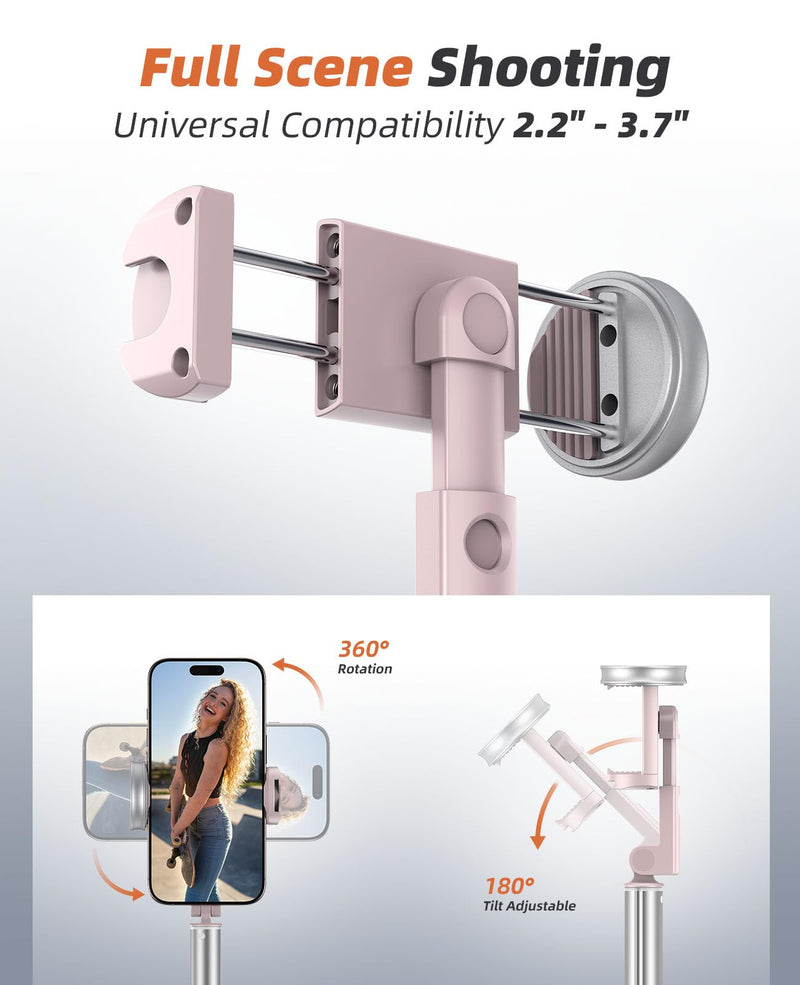 Tripod for iPhone, Selfie Stick with Remote, Stable & Durable Phone Tripod | Portable Travel Cell Phone Stand, Extendable All-in-1 Tripod for Video Recording Compatible with iPhone Android Pink 62 Inch