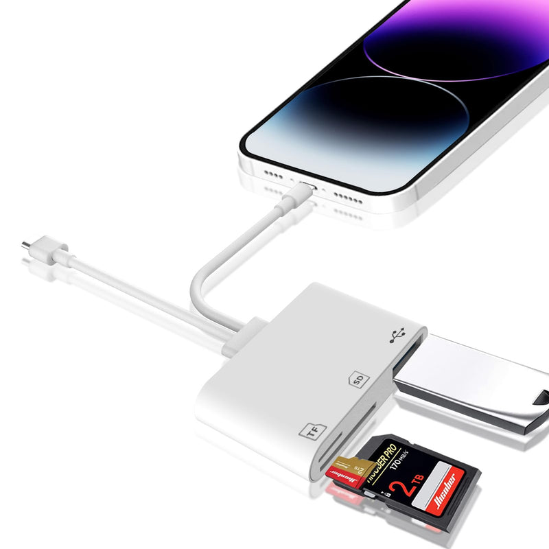 SD Card Reader for iPhone iPad, Dual Lightning and USB C Connector, Micro SD Memory Card Reader Adapter for SD,TF Card, USB Disk, for iPhone/iPad/MacBook, Plug and Play