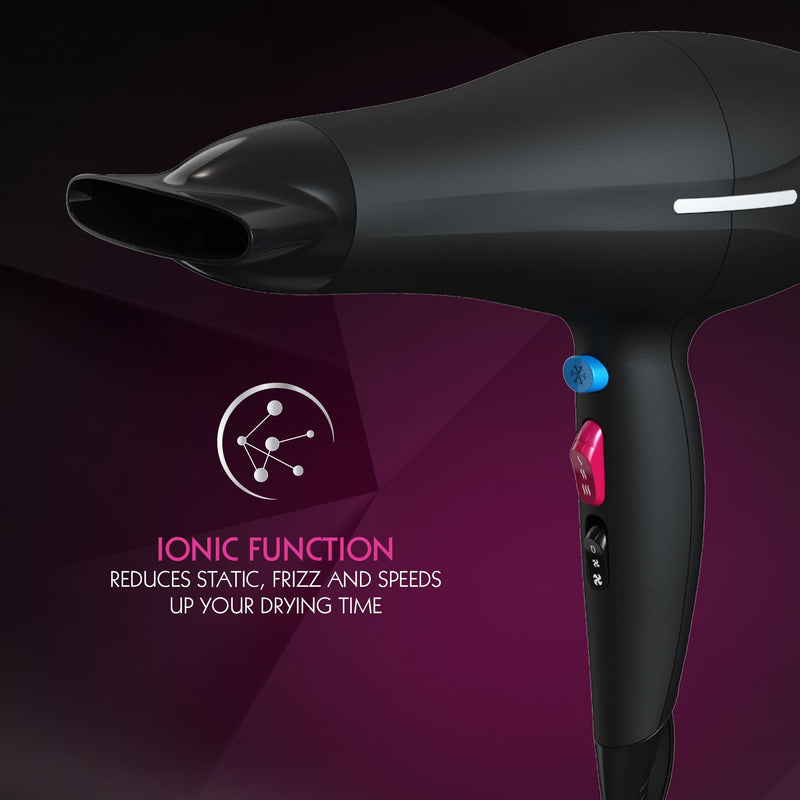 [AUSTRALIA] - Wahl Ionic Smooth Hairdryer,Cool Shot Button, 3 Heat and 2 Speed Settings, Quick Dry Airflow, Fast Drying, Reduce Static, Black