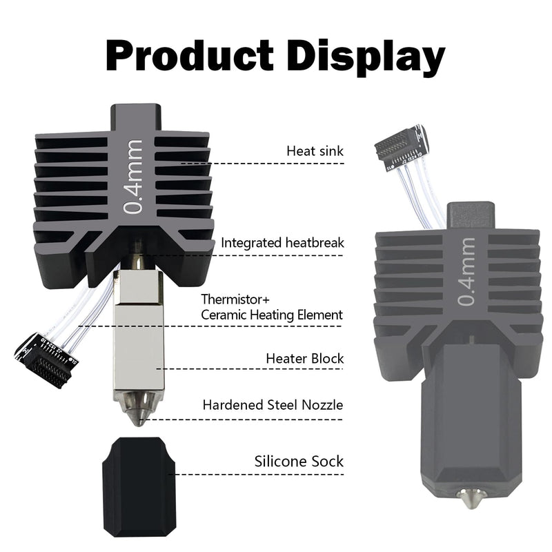 HzdaDeve Upgraded 3PK 0.2MM 0.4MM 0.6MM P1S/P1P Hotend Hot End Full Assembly Print Head Hardened Steel Nozzle Extruder Ceramic High Temperature Sensor Thermistor Kit Replacement for Bambu Lab P1S P1P 0.2MM+0.4MM+0.6MM