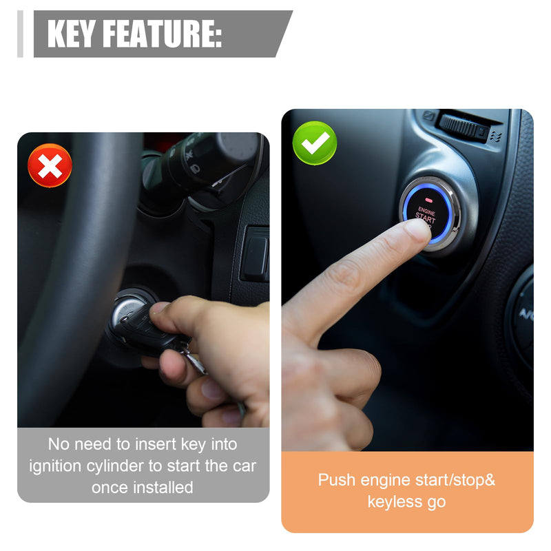 Car Smart Push Engine Start Button Kit & Keyless Entry Starter System, Universal Anti-Thief Car Ignition Switch, Upgrade Key Start to Push Ignition Kit for Most 12V Cars