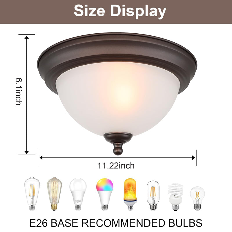 Ceiling Light Fixture, 11 Inch Flush Mount Ceiling Light, Oil Rubbed Bronze Light Fixture with Frosted Glass Shade, Dome Light Fixtures for Bedroom Bathroom Hallway Kitchen Living Dining Indoor 11.2 Inch