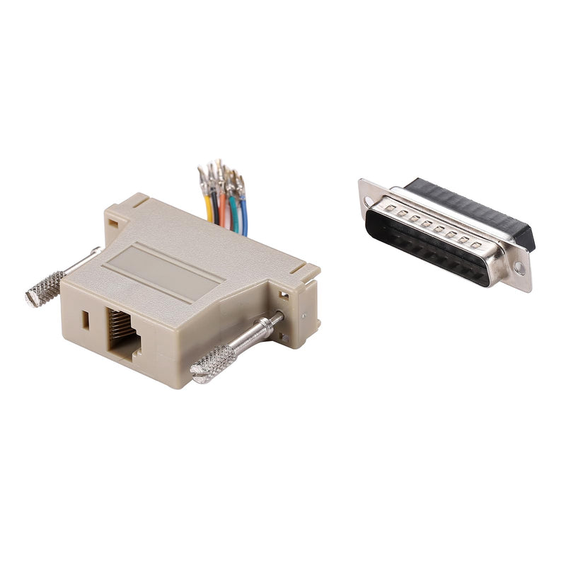 10PCS DB25 Male Ethernet Adapter, 25 Pin Serial Port Male to RJ45 Ethernet LAN Extend Modular Converter, M/F